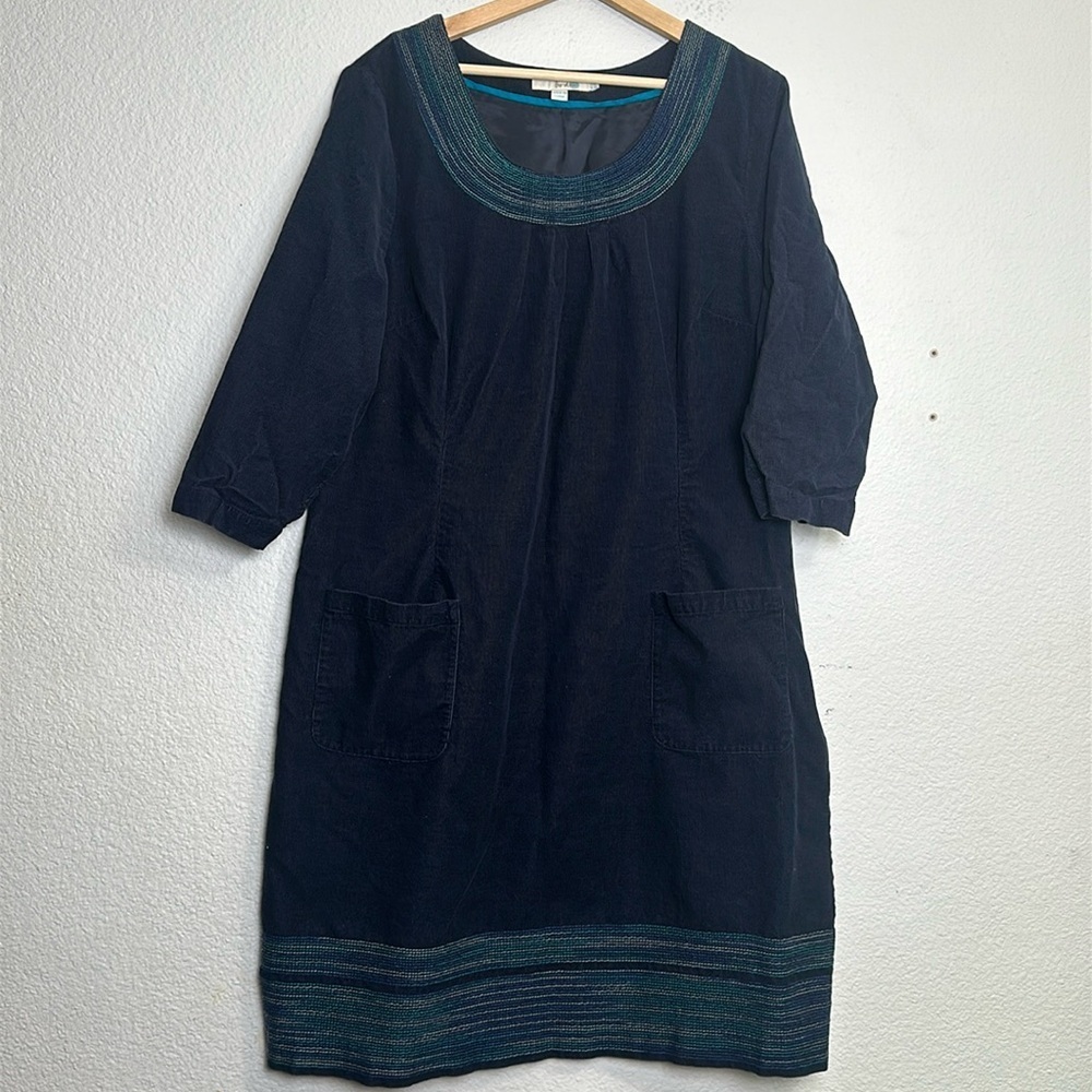 Boden Women’s Size 18L Navy Blue 3/4 Sleeve Midi Corduroy Dress - Picture 1 of 14
